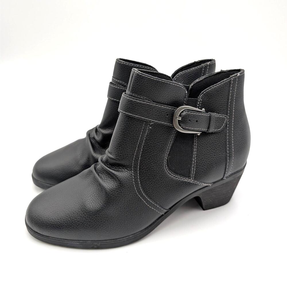 Clarks Emily2 Lux Ankle Boots Side Zip Women's Black Leather Size US8M EU39